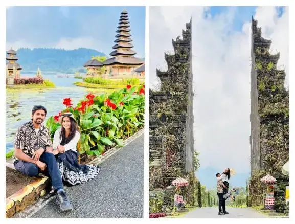 Couple under umbrella in Bali